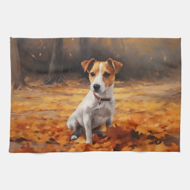 Linge De Cuisine Jack Russell à l'automne Feuilles automne Inspire (Horizontal)