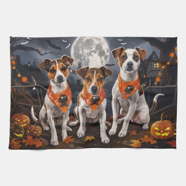 Linge De Cuisine Jack Russell Halloween Éffrayant (Horizontal)