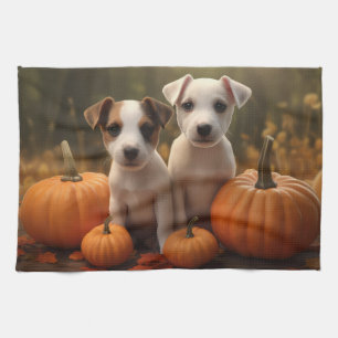 Linge De Cuisine Jack Russell Puppy Automne Citrouille de plaisir