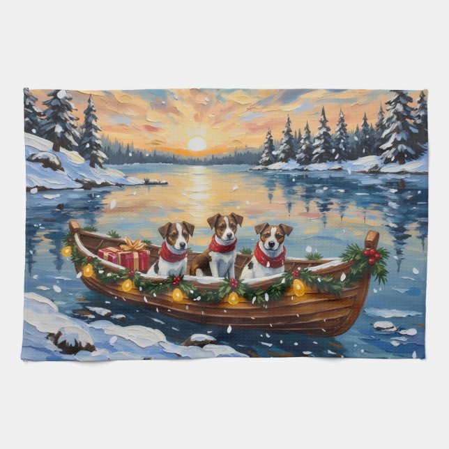 Linge De Cuisine Jack Russell Terrier Christmas Boat Holiday (Horizontal)
