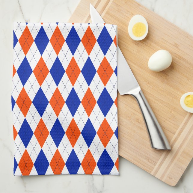 Linge De Cuisine Jacquard Preppy traditionnel en orange et bleu (Quart Plié)