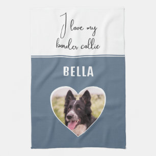 Linge De Cuisine J'aime ma frontière Collie Chien Photo en Nom du C