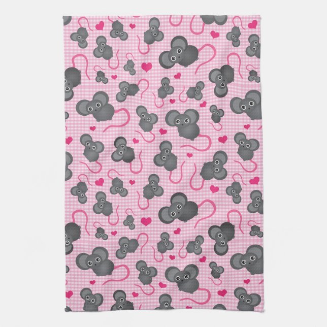 Linge De Cuisine J'aime mon motif de souris dans le rose (Vertical)