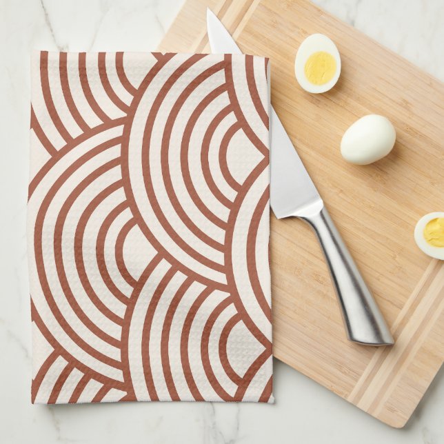 Linge De Cuisine Japonaise Seigaiha Vave Rust Terracotta (Quart Plié)