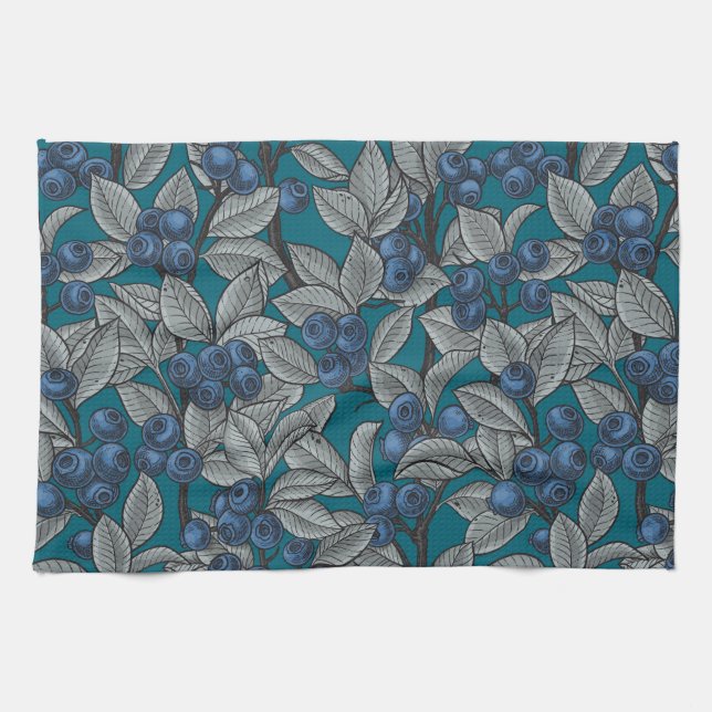 Linge De Cuisine Jardin aux bleuets, bleu et gris (Horizontal)