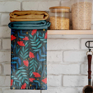 Linge De Cuisine Jardin d'aquarelle magique - turquoise foncé et ro
