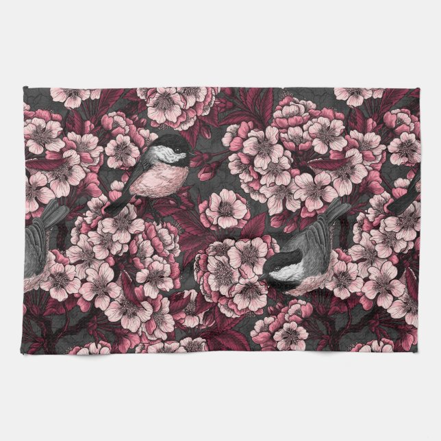 Linge De Cuisine Jardin de cerisier nocturne (Horizontal)