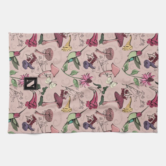 Linge De Cuisine Jardin d'oiseau-de-mer rose-rose féminin (Horizontal)