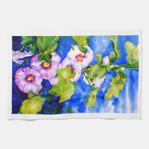Linge De Cuisine Jardin floral aquarelle élégant rose blanc