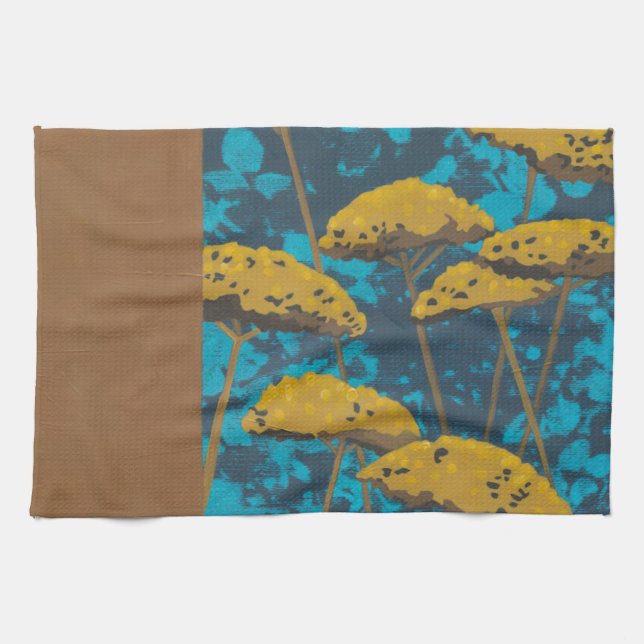 Linge De Cuisine Jardin Golden Yarrow avec Arrière - plan bleu (Horizontal)