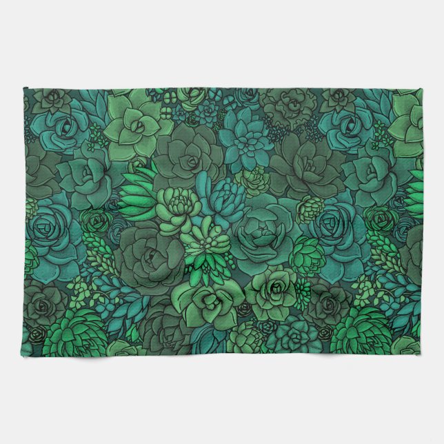 Linge De Cuisine Jardin succulent en vert (Horizontal)