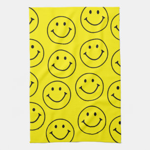 Linge De Cuisine Jaune brillant et joyeux visage souriant