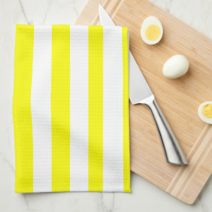 Linge De Cuisine Jaune Ensoleillé et Imprimé Rayé Blanc