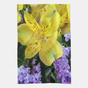 Linge De Cuisine Jaune et Fleurs Lilac Violettes