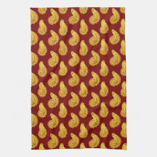 Linge De Cuisine Jaune et rouge de brique Paisley