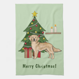 Linge De Cuisine Jaune Golden Retriever Chien avec arbre de Noël