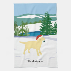 Linge De Cuisine Jaune Labrador Noël À feuillage persistant Santa H