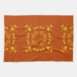 Linge De Cuisine Jaune, Orange Floral Damas Motif rétro