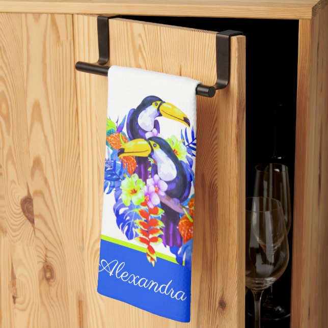 Linge De Cuisine Jaune Turquoise Toucan oiseaux tropicaux (Pliage en tiers)