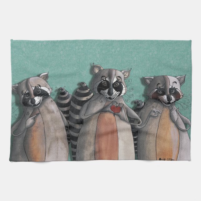 Linge De Cuisine Je t'aime ratons laveurs (Horizontal)