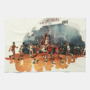 Linge De Cuisine Jeu de basket-ball sportif vintage, joueurs de bas