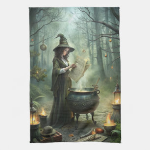 Linge De Cuisine Jeune sorcière dans un rituel de forêt mystique