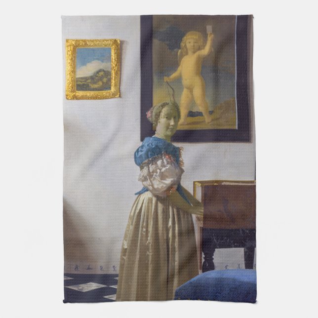 Linge De Cuisine Johannes Vermeer - Lady debout dans une virginale (Vertical)