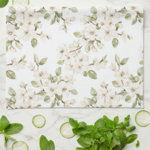 Linge De Cuisine Joli arbre à fleurs crème 