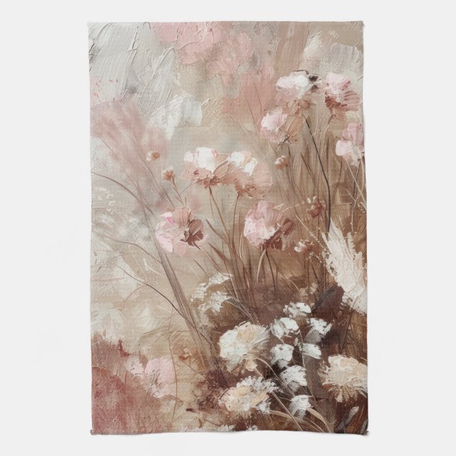 Linge De Cuisine Joli Beige Blush Boho Rose Floral (Vertical)