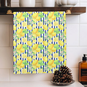 Linge De Cuisine Joli citrons aquarelle sur bandes bleues