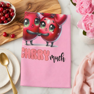 Linge De Cuisine Joli Couple de Cerises Rouges Tendances Rose