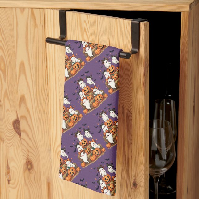 Linge De Cuisine Joli Fantômes D'Halloween En Coquette Bows Et Citr (Pliage en tiers)