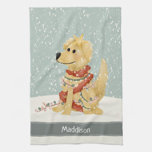 Linge De Cuisine Joli Golden Retriever Noël Famille Vacances