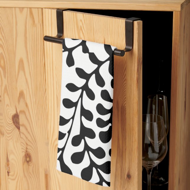 Linge De Cuisine Joli imprimé noir et blanc fleuri (Pliage en tiers)