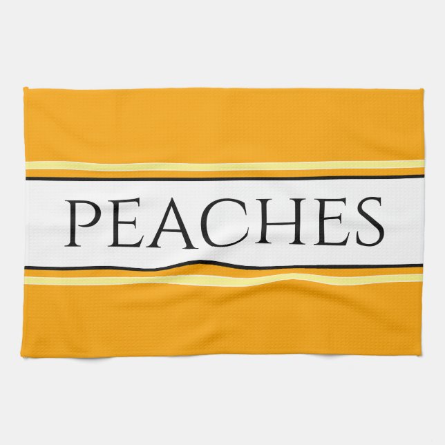 Linge De Cuisine Joli Jaune Jaune Bleu Blancs PEACHES Texte (Horizontal)