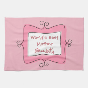 Linge De Cuisine Joli monde rose et blanc Meilleure mère