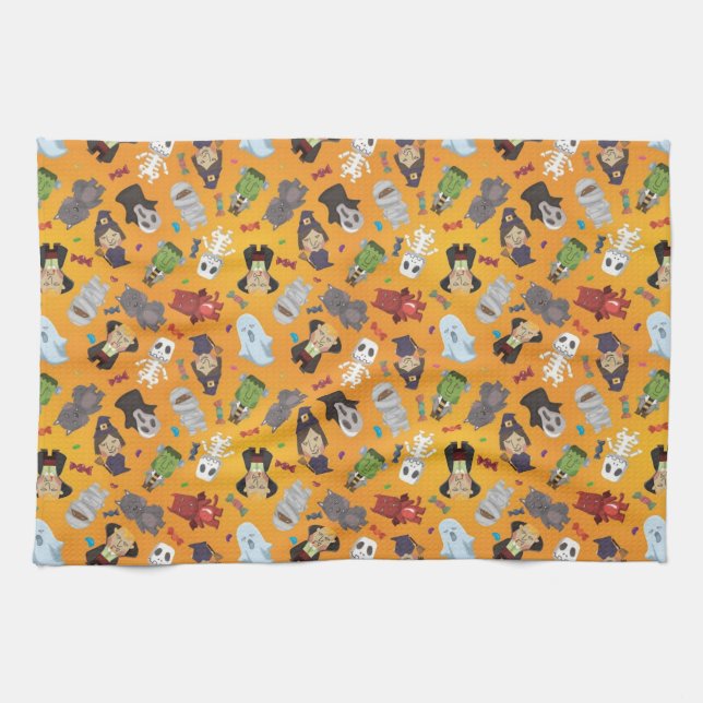 Linge De Cuisine Joli Motif de monstres d'Halloween (Horizontal)