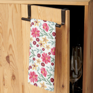 Linge De Cuisine Joli motif floral vintage rose et jaune