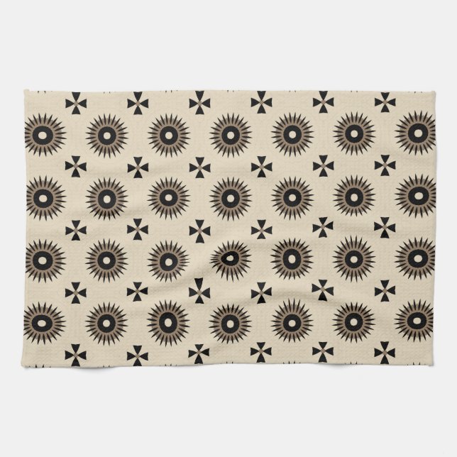 Linge De Cuisine Joli Motif géométrique noir et beige (Horizontal)