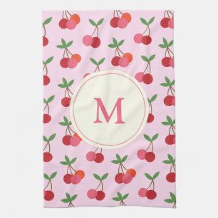 Linge De Cuisine Joli Motif rose et rouge cerises Monogramme person