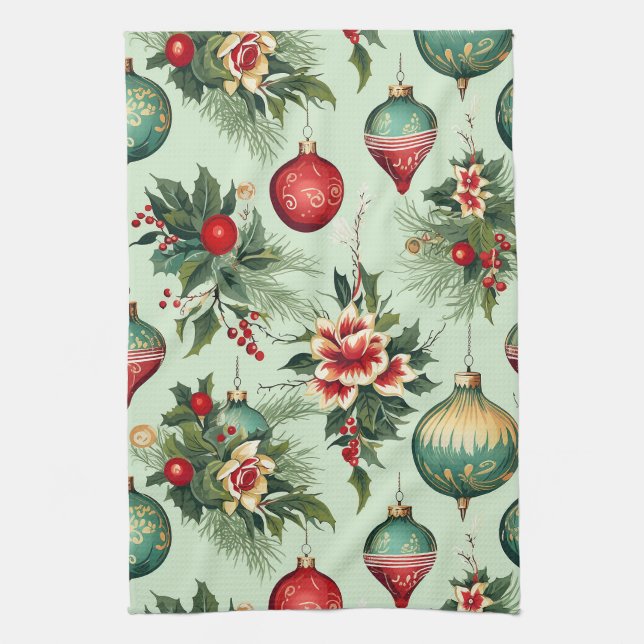 Linge De Cuisine Joli Noël Rétro, Noël Floral (Vertical)