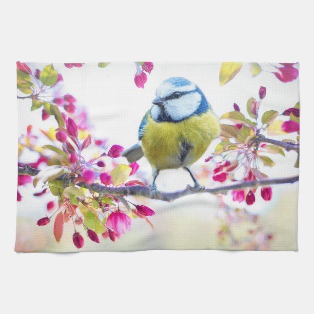 Linge De Cuisine Joli oiseau bleu et jaune sur une branche Photogra (Horizontal)