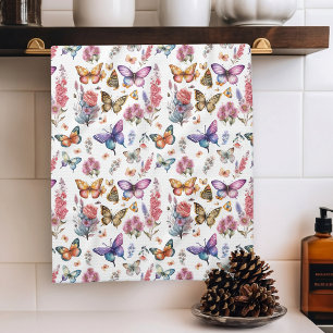 Linge De Cuisine Joli papillon d'aquarelle Motif de jardin fleuri