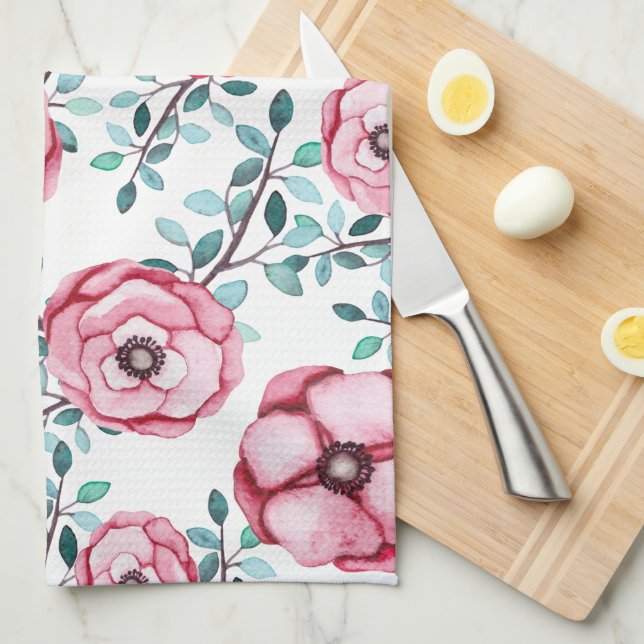 Linge De Cuisine Joli Pays Rustique Rose Floral (Quart Plié)
