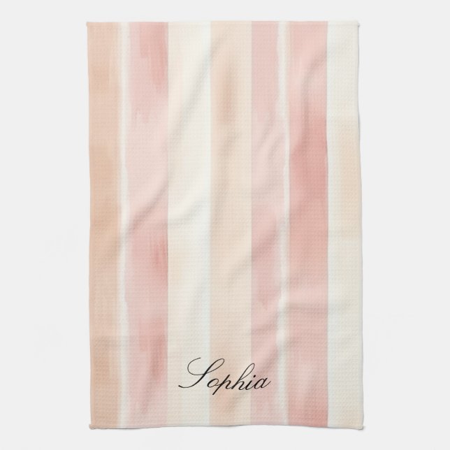 Linge De Cuisine Joli Peach rose Crème raypes (Vertical)