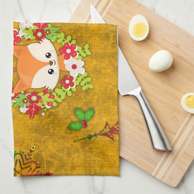 Linge De Cuisine Joli renard de Noël (Quart Plié)