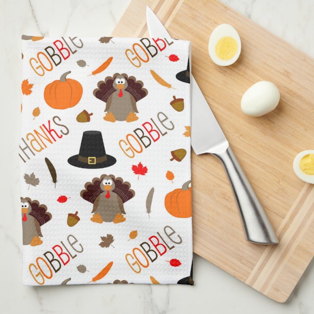 Linge De Cuisine Joli Thanksgiving Motif Gobble Remercier (Quart Plié)