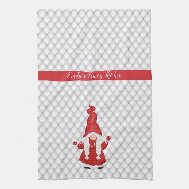 Linge De Cuisine Jolie fille de Noël Gnome Personnalisé (Vertical)