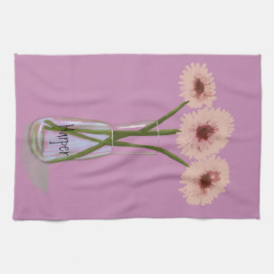 Linge De Cuisine Jolie Pastel Gerbera Flower +Nom personnalisé