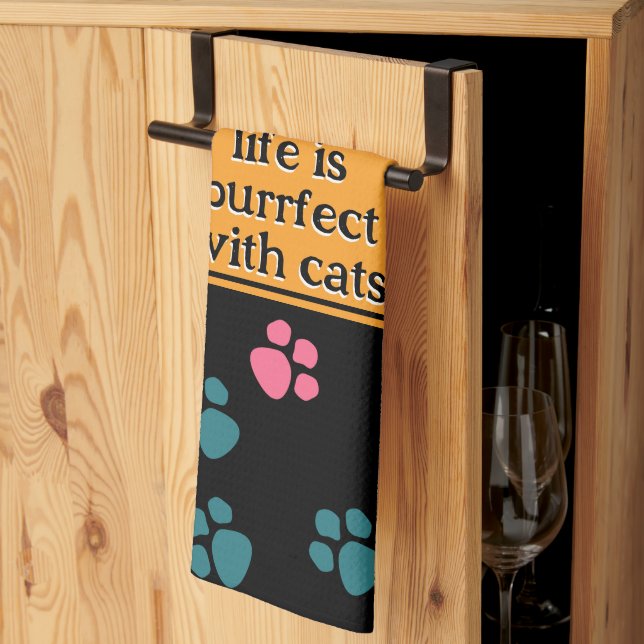 Linge De Cuisine Jolie patte de chat noir (Pliage en tiers)